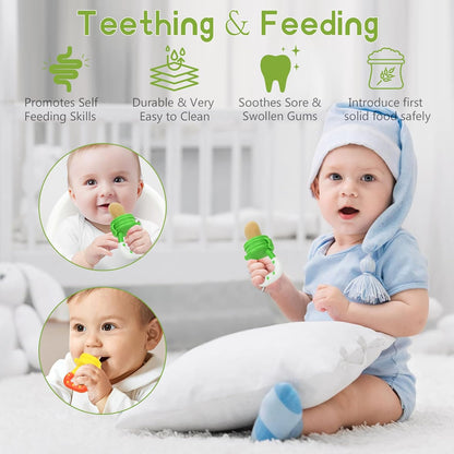 WAJIAYON Baby Fruit Feeder Pacifier | Infant Food Feeder Pacifier & Food Dispensing Spoon | Fresh Fruit Teethers for Babies | Silicone Feeder Baby,Mesh teethers for Babies Gifts for Boys and Girls