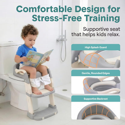 SereneLife 2-in-1 Potty Chair & Potty Training Seat with Step Stool Ladder - Height Adjustable Kids/Toddler Toilet Seat with Stable Anti-Slip Design, Cushioned Seat & Splash Guard For Boys Girls
