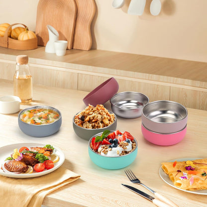 ShineMe Stainless Steel Bowls, 6 pack Snack Containers with Removable Colorful Silicone Sleeves, Unbreakable Kids Bowls for Icecream, Soup, Cereal, Yogurt...