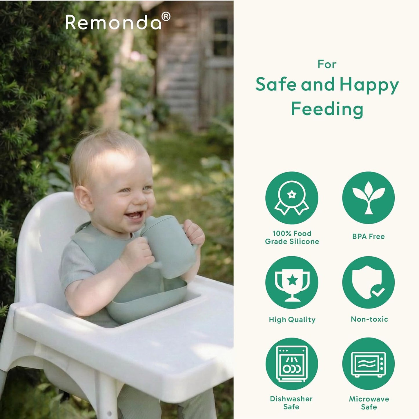 Remonda 23-Piece BPA-Free Silicone Baby Feeding Set | Extra Large Suction Plates, Toddler Bowls, Self Feeding Spoons, and More | Dishwasher Safe| Baby Led Weaning Supplies (Green）01