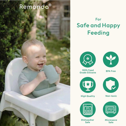 Remonda 23-Piece BPA-Free Silicone Baby Feeding Set | Extra Large Suction Plates, Toddler Bowls, Self Feeding Spoons, and More | Dishwasher Safe| Baby Led Weaning Supplies (Green）01