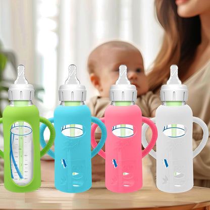 BUSOHA 3 Pack Silicone Sleeves for Dr Brown Glass Baby Bottles - Drop Protection Baby Bottle Sleeves,Compatible with Dr. Brown's Newborn Glass Bottles,with Silicone Handles,8 oz