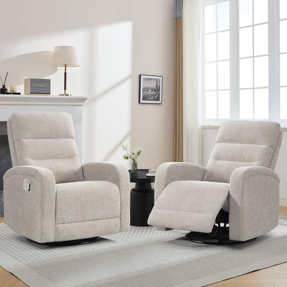 Power Swivel Rocker Recliner Chair for Nursery, Swivel Reclining Rocking Chairs, Electric Glider for Living Room, Upholstered Recliner Chairs for Bedroom, Corduroy White