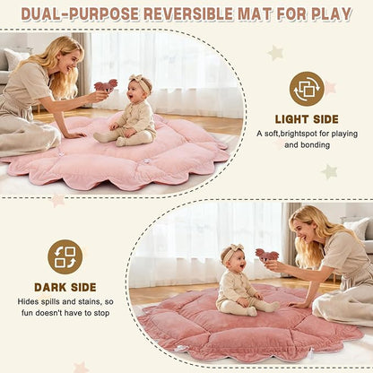 5-in-1 Baby Activity Gym & Play Mat with 6 Hanging Toys, Tummy Time Mat & Cards - Extra Large, Reversible Machine Washable Pad - Gift for Newborns, Infants 0-12 Months, Pink