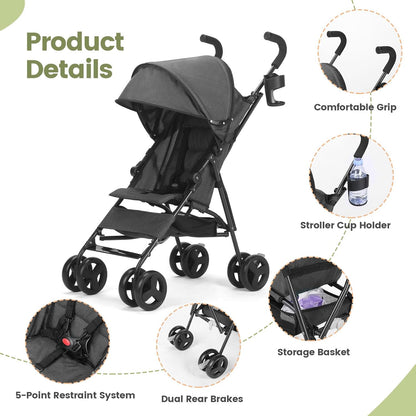 6-36M Baby Stroller, Umbrella Stroller with Foldable Pushchair with Adjustable Canopy, Folding Infant Newborn Pram Stroller with Storage Basket, Cup Holder, Suspension Wheels for Infants (Dark Grey)