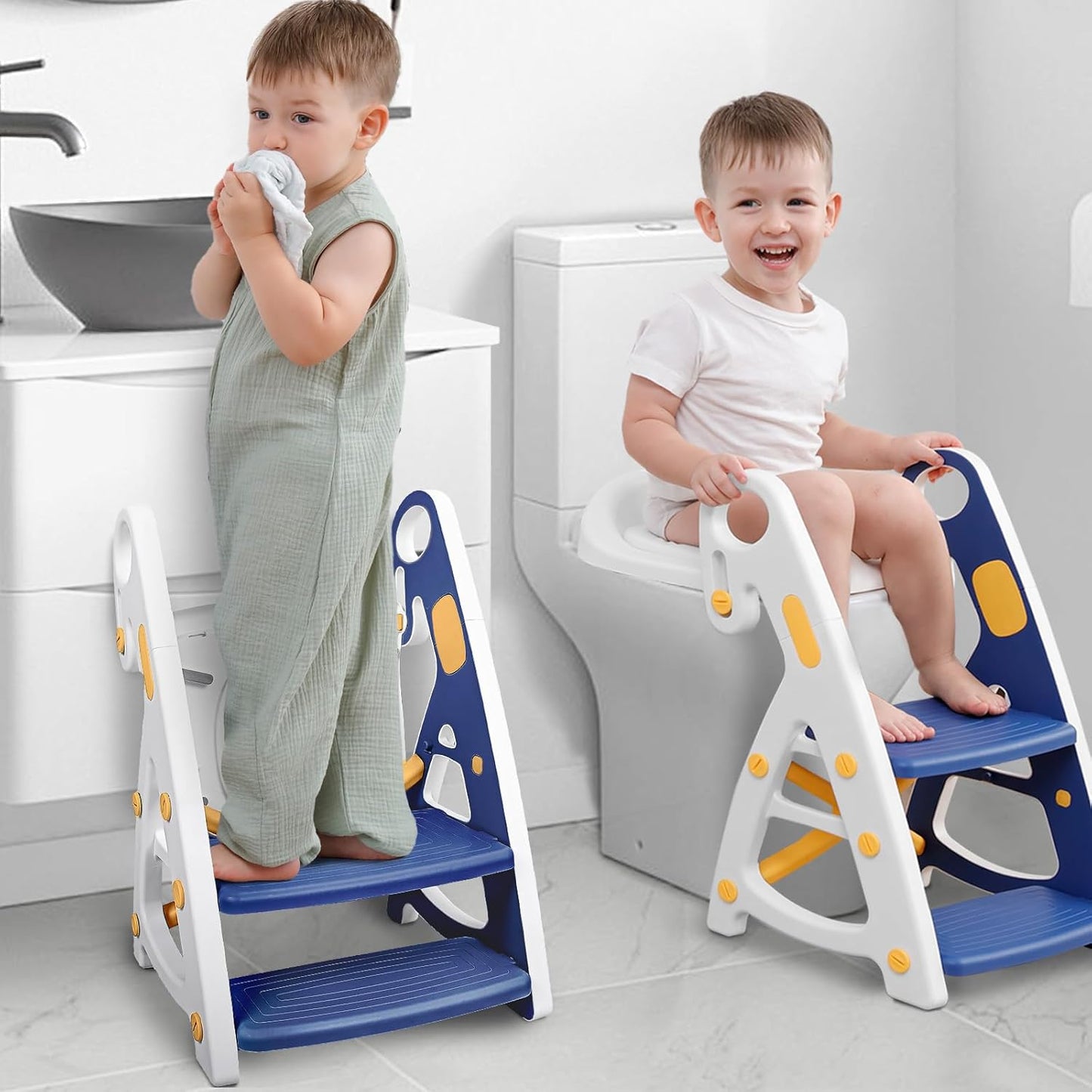 Potty Training Seat, Primlect Upgrade Ultra-Stable Toddler Toilet Seat for Kids Boys Girls, 2 in 1 Potty Training Toilet with Step Stool, Adjustable Seat and Ladder, Non-Slip Pad, Splash Guard (Grey)