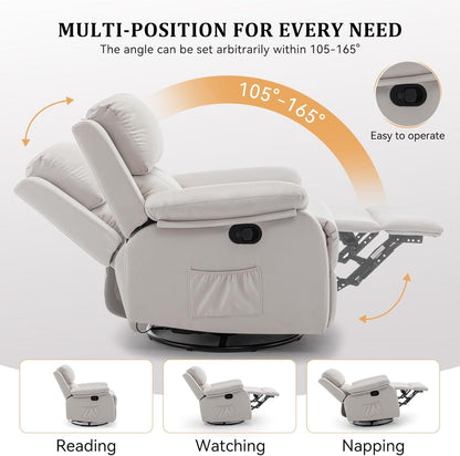 Korser Recliner Chair, 360 Swivel Rocker Chair for Adults, Small Rocking Recliner for Small Spaces, Upholstered Fabric Glider Recliner Nursery