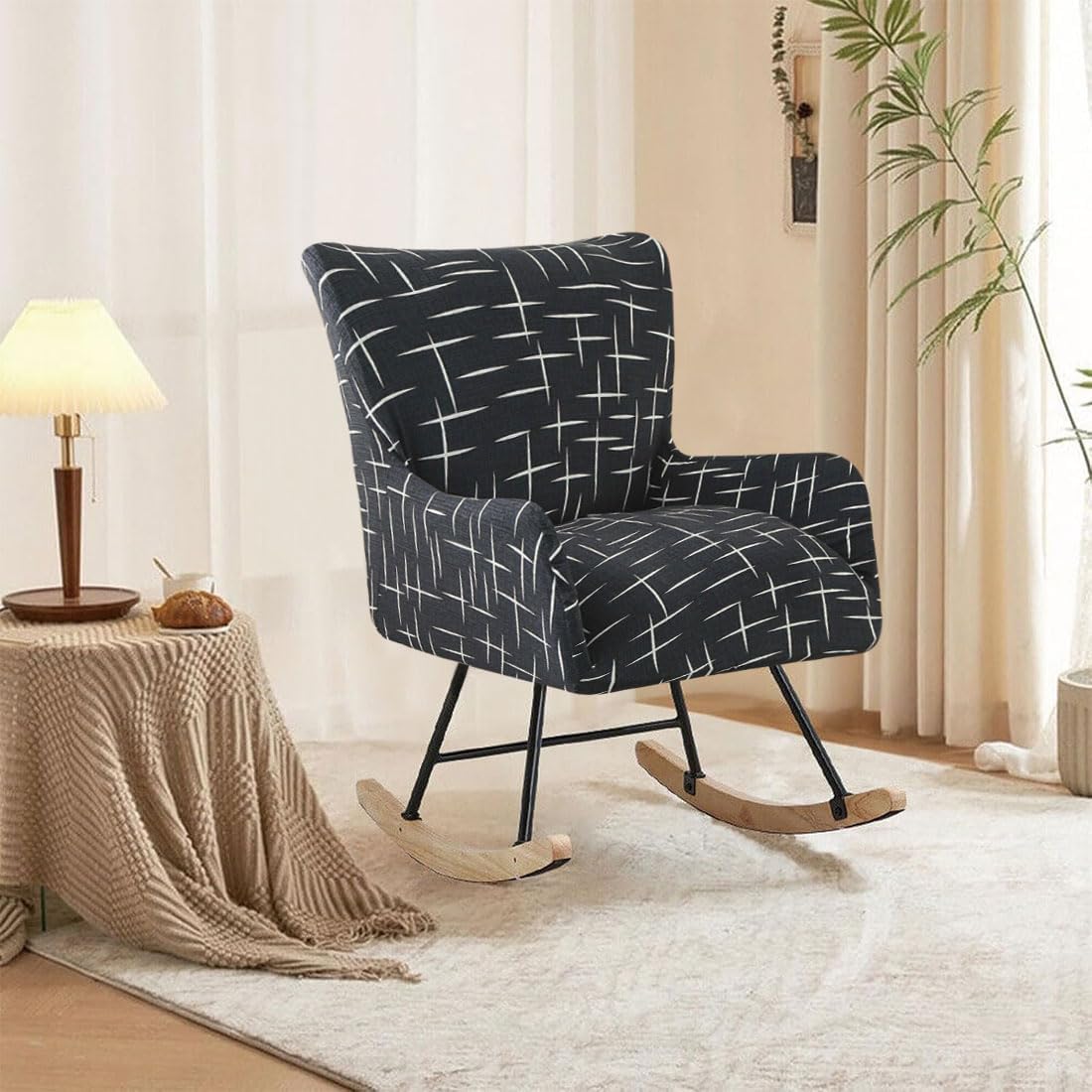 Nursery Rocking Chair Cover Stretchable Glider Chairs Cover Slipcovers Printed Rocking Accent Armchair Slipcover for Living Room Bedroom Offices, 03