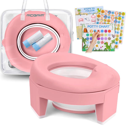 MCGMITT Potty Training Toilet Seat for Toddlers Boys Girls, Portable Baby Toilet Folding Kids Potty Chair Cover with Splash Guard for Travel, Including 3 Non-Slip Feet and Storage Bag (Blue)