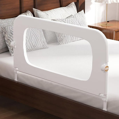 FigTime Bed Rail for Toddlers, Baby Bed Rail Guard for Kids, Toddler Bed Rails with Reinforced Anchor Fit, Height Adjustable & Foldable Bed Rail Guard for Twin, Full, Queen & King Beds (White, 32IN)