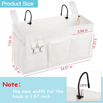 Loghot Bedside Caddy/Bedside Storage Bag Hanging Organizer for Bunk and Hospital Beds,Dorm Rooms Bed Rails,Can be Placed Glasses,Books,Mobile Phones,Keys (White)