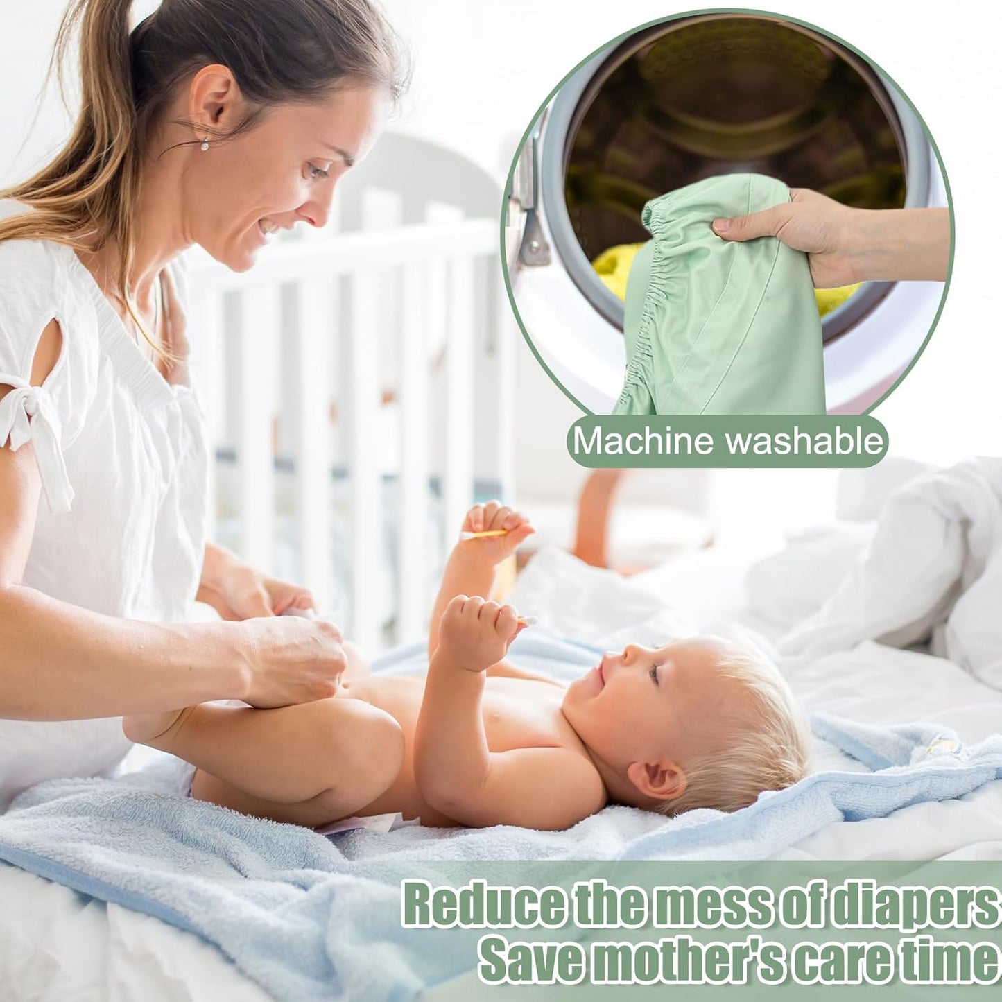 Nuogo 2 Pack Reusable Diaper Pail Liner Bags Hangable Pail Liner with Strap Washable Cloth Diaper Liners Waterproof Cloth Diaper Wet Bag Pail Pouch for Cloth Diaper, Dirty Diapers, Laundry and Garbage
