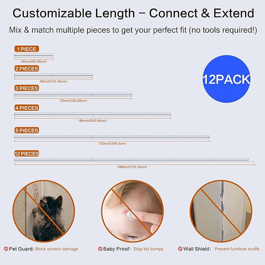 Clear Corner Protectors – Self-Adhesive Baby Proofing Safety Bumpers for Walls, Furniture, Cabinets & Desks – Freely Spliced to Meet Your Needs(12PCS, 2.5x60.96cm/1.0x24in)