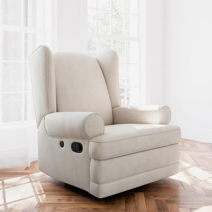Storkcraft Serenity Glider Recliner Nursery Rocking Chair with USB Charging Port (Ivory) – Premium Upholstered Nursery Glider Recliner with Manual Recline Function, Dual USB Charging