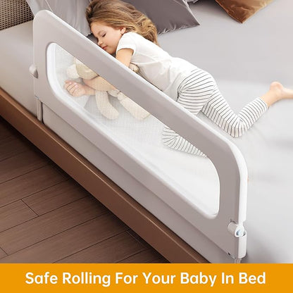 Baby Bed Guard Rail for Toddler - 59in Adjustable Heights, Swing Down Bedrail, Extra Tall Child Safety Side Railing Guards for Kids - Toddler Bed Rail for Queen, King, Twin, and Bunk Size Beds - Full