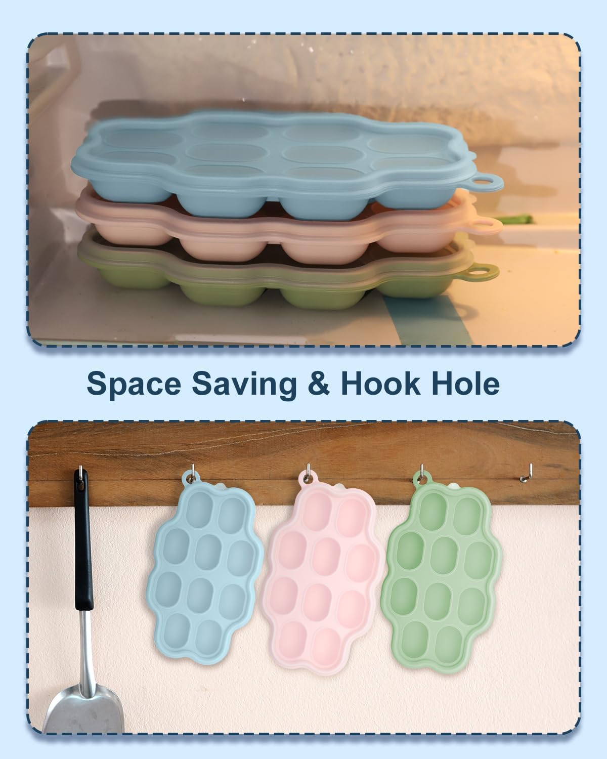 KingKam Baby Food Freezer Trays with Lids (2 Pack), Silicone Nibble Freezer Tray, Breastmilk Popsicle Molds, Baby Food Storage Containers Ice Cube Tray Maker