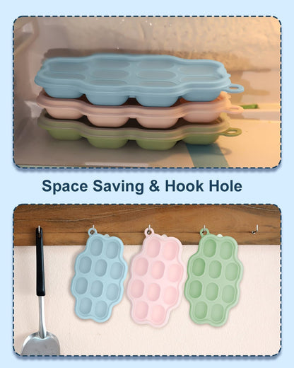 KingKam Baby Food Freezer Trays with Lids (2 Pack), Silicone Nibble Freezer Tray, Breastmilk Popsicle Molds, Baby Food Storage Containers Ice Cube Tray Maker