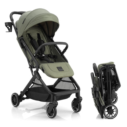 Gromast Compact Fold Baby Stroller, Lightweight Travel Toddler Stroller with One-Click Fold, Extendable UPF50+ Canopy, Cup Holder, UV Protected and Waterproof, One-Hand Folding - Blue