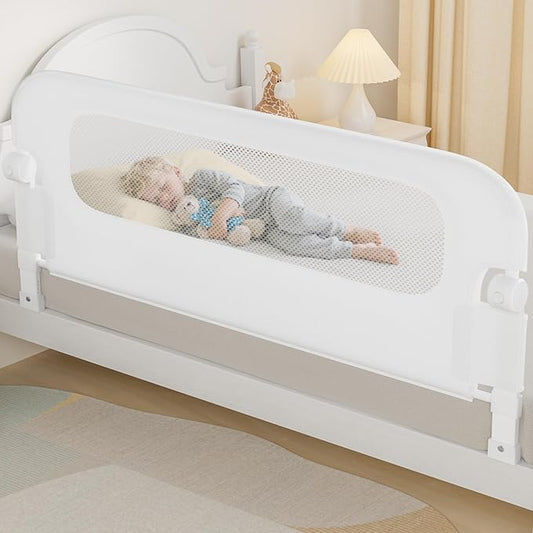 NUTIKAS Baby Bed Rail Guard for Toddlers -59" Toddler Bed Rails for Twin, Full, Queen, King Bunk Size Bed Swing Down Bedrail Extral Tall Child Safety Side Railing Guards for Kids White