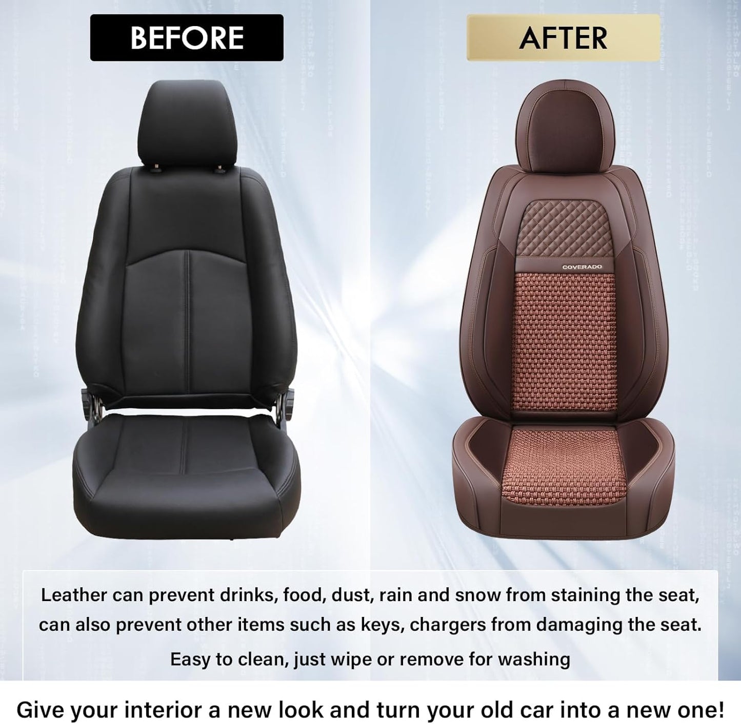 Coverado Leather Seat Covers for Car, Waterproof Car Seat Covers Full Set, 2 in 1 Conversions Car Seat Cover Protector Car Accessories Universal Fit for Most Cars SUVs and Trucks Beige