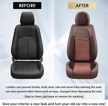 Coverado Leather Seat Covers for Car, Waterproof Car Seat Covers Full Set, 2 in 1 Conversions Car Seat Cover Protector Car Accessories Universal Fit for Most Cars SUVs and Trucks Beige