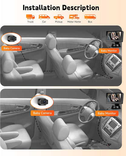Rimoody Baby Car Camera for Backseat, 4.3'' HD Display Baby Car Mirror with Night Vision Feature, Wide View Angle, Reusable Sucker Bracket, Easy Install 360° Adjustable Display