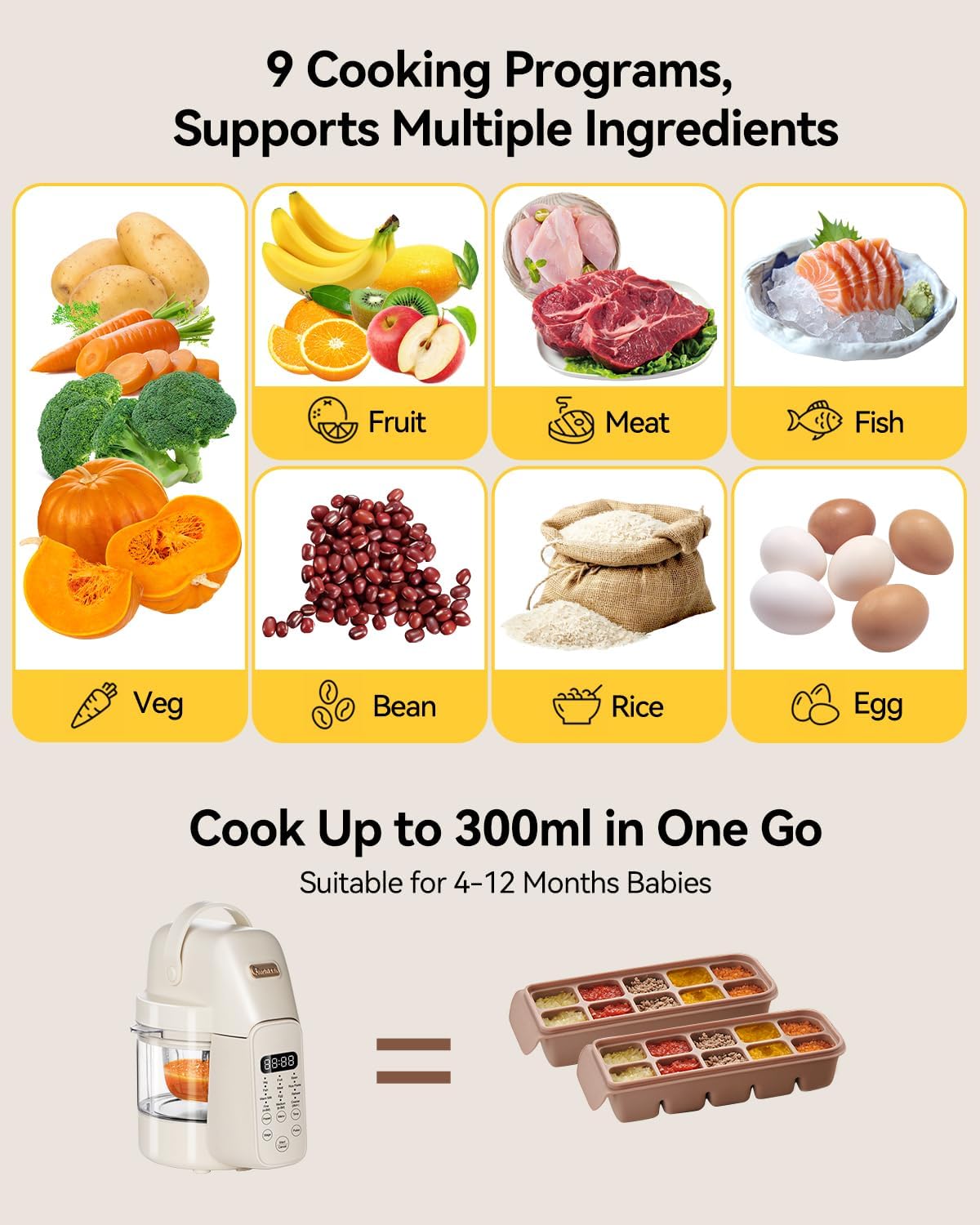 IAGREEA 9 IN 1 Glass Baby Food Maker, One Step Baby Food Processor Steamer Puree Blender Grinder Mills Machine, Auto Cooking & Grinding for Healthy Homemade Baby Food with 3 Age Stages, BPA-Free