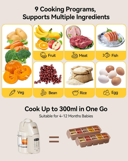 IAGREEA 9 IN 1 Glass Baby Food Maker, One Step Baby Food Processor Steamer Puree Blender Grinder Mills Machine, Auto Cooking & Grinding for Healthy Homemade Baby Food with 3 Age Stages, BPA-Free