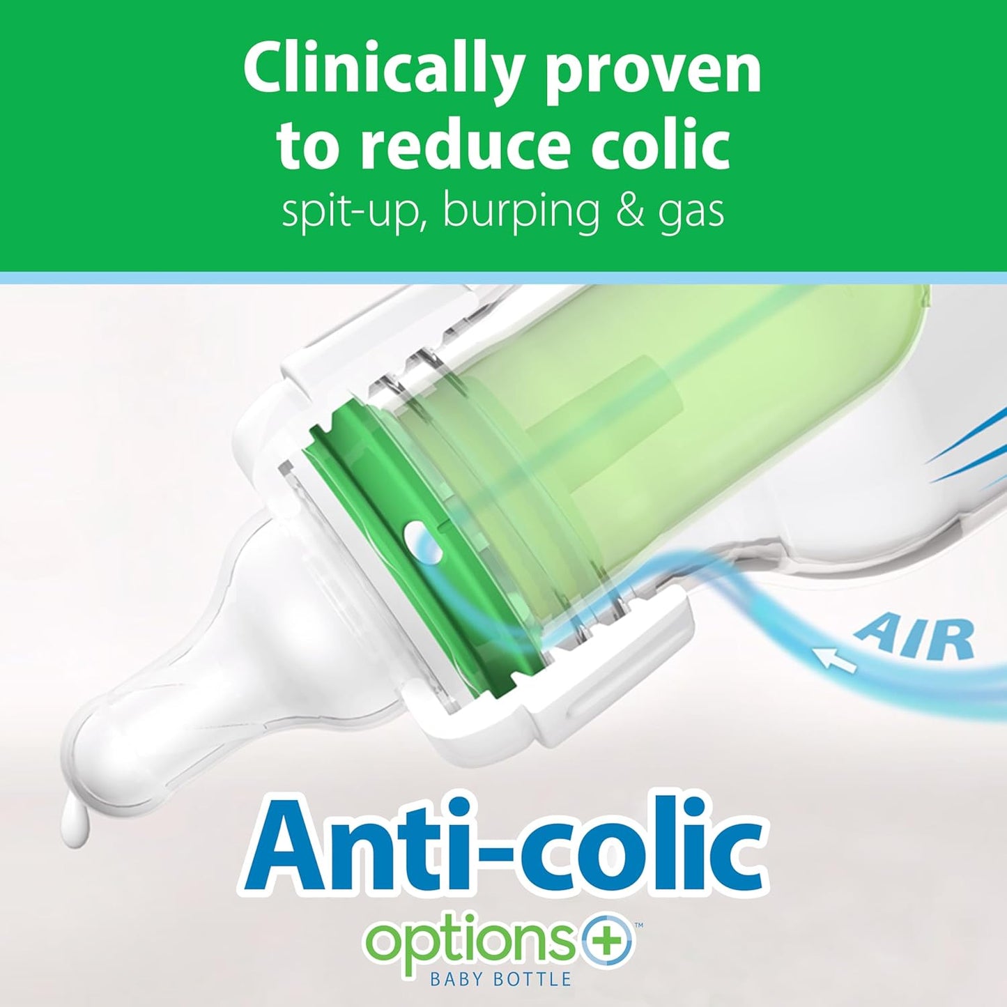 Dr. Brown's Anti-Colic Options+ Narrow Glass Baby Bottles 8 oz/250 mL, with Level 1 Slow Flow Nipple, 3 Pack 0m+ with Mint 100% Silicone Sleeves, BPA-Free