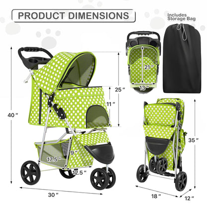 MoNiBloom Foldable Pet Stroller with Weather Cover, 3 Wheels Pet Strolling Cart for Small/Medium Dogs and Cats with Storage Basket and Cup Holder, Breathable and Visible Mesh for All-Season, Black