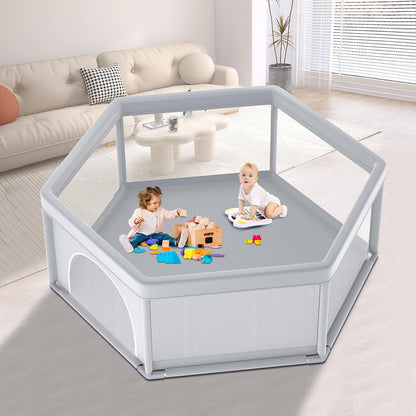 XVISHX 65 x 50 Inch Baby Playpen, Playpen for Babies and Toddlers, Baby Play Pen Playard for Indoor & Outdoor Active Center Game Fence, with Skin-Friendly Fabric and Soft Breathable Mesh, Grey