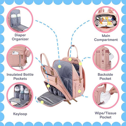 iniuniu Diaper Bag Backpack, 4 in 1 kit Large Unisex Baby Bags for Boys Girls, Waterproof Travel Back Pack with Pouch