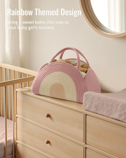 Blissful Diary Baby Diaper Caddy Organizer, Cotton Rope Diaper Caddy Basket, Large Storage Basket for Newborn Boys and Girls, Gift for Baby Shower List, Newborn Essentials, Earthy Rainbow