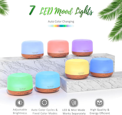 ASAKUKI Essential Oil Diffuser for Home, 500ML Aromatherapy Diffuser Humidifier with Remote Control, 7 Color LED Lights, Quiet Cool Mist Diffuser for Bedroom, Office, Gift for Mom (Yellow)