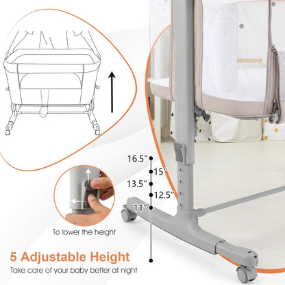 INFANS 3 in 1 Baby Bassinet, Bedside Sleeper for Newborn, Folding Crib with Mattress, Travel Bag, Wheels, 4-Sided Mesh, Easy to Assemble Cradle Co Sleeper Stationary, Rock (Dark Grey)