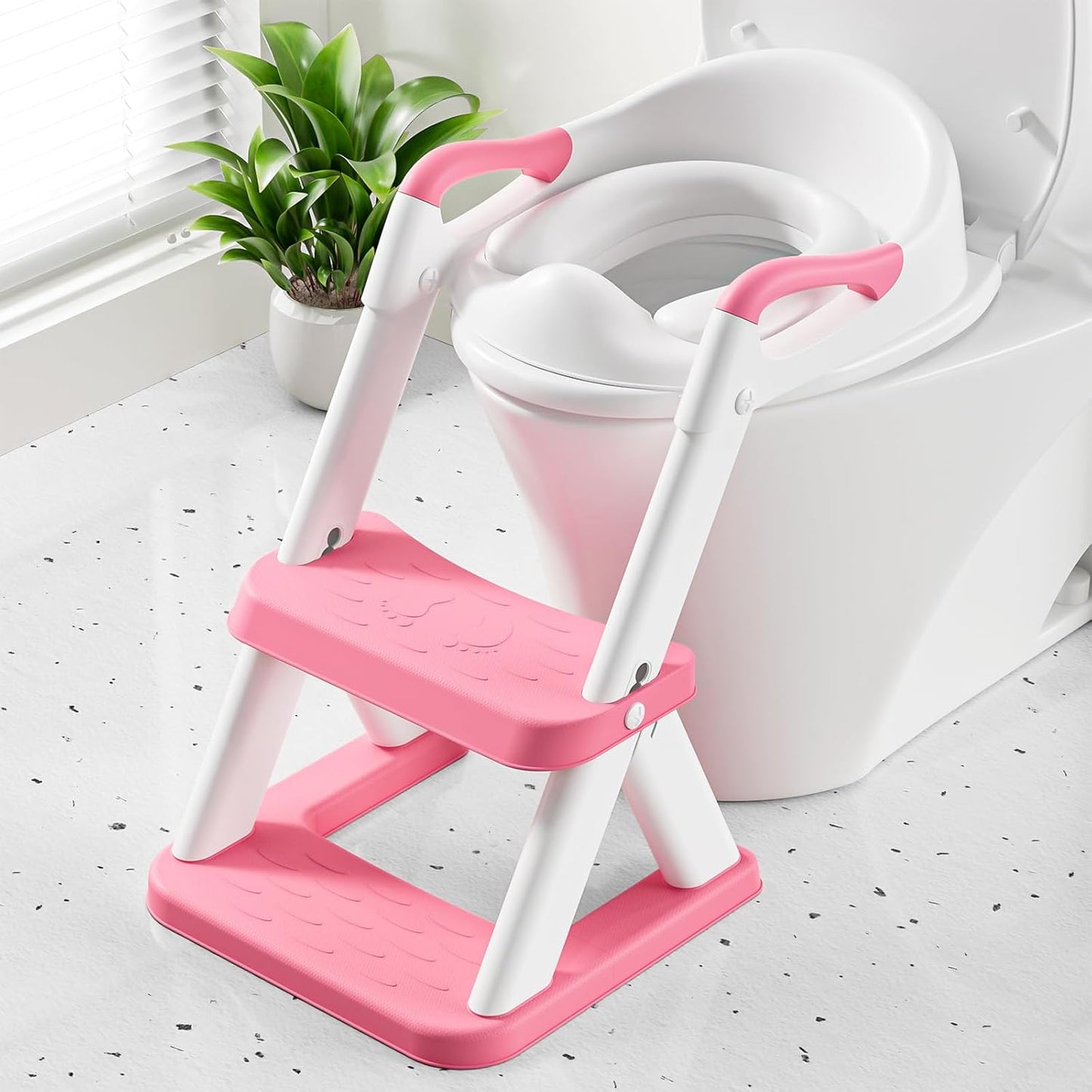 Potty Training Toilet Seat with Steps, 2-in-1 Toddler Toilet Seat for Boys Girls with Splash Guard Soft Anti-Slip Pad,Grey