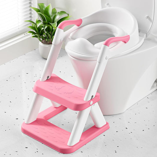 Potty Training Toilet Seat with Steps, 2-in-1 Toddler Toilet Seat for Boys Girls with Splash Guard Soft Anti-Slip Pad,Grey