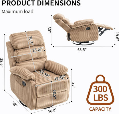 Adult 360° Rocking Recliner Chair，Nursery Rocker Reclining Chair with Side Pocket, a Comfy upholstered Single Sofa Armchair. Suitable for Living Room, Bedroom Nursing use, Velvet Fabric in Beige