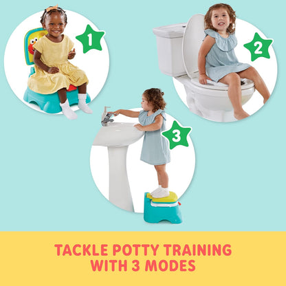Sesame Street Cookie Monster Terrific 3 in 1 Potty Training Toilet Seat and Step Stool, Easy Clean Design with Flush Handle and Sounds, Portable, Great for Travel, Perfect for Toddler Boys & Girls 1-3
