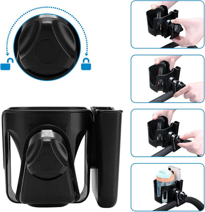 Accmor Universal Cup Holder, Stroller Cup Holder with Phone Holder, 360° Rotatable Large Caliber Designed Bottle Holder for Stroller, Bike, Wheelchair, Walker, Scooter