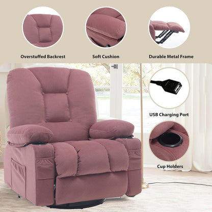 Rocker Recliner Chair with Massage and Heat, Oversized Rocking Nursery Recliners Overstuffed Swivel Glider with Cup Holder, Fabric Manual Single Sofa for Living Room, Beige