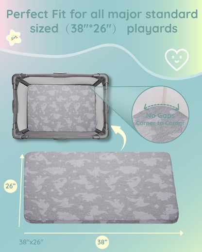 Lilian&Gema Pack and Play Mattress 38"x26"x1.5", Portable Mattress for Playpen, Pack N Play Mattress Topper, Soft Breathable and Waterproof Washable Cover for Baby Toddler