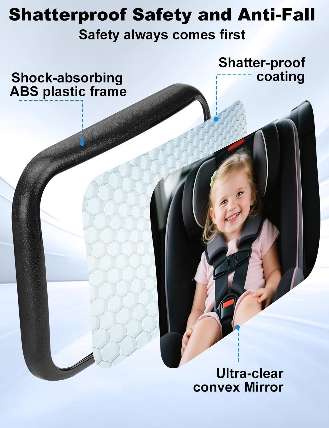 Kairiyard Baby Car Mirror, Hook Clip Car Back Seat Mirror for Baby Rear Facing, Clear Wide View Stable Safety Shatterproof 360° Rotation, Easily Observe the Baby