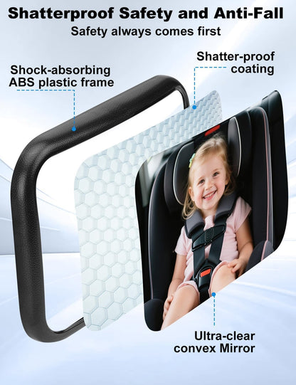 Kairiyard Baby Car Mirror, Hook Clip Car Back Seat Mirror for Baby Rear Facing, Clear Wide View Stable Safety Shatterproof 360° Rotation, Easily Observe the Baby