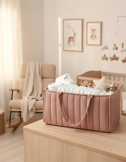 Baby Diaper Caddy Organizer-Large Nursery Storage Basket for Changing Table and Car - Portable Newborn Essentials & Wipes Bin - Gift for Baby Shower and Registry Must-Have (Forest Green)