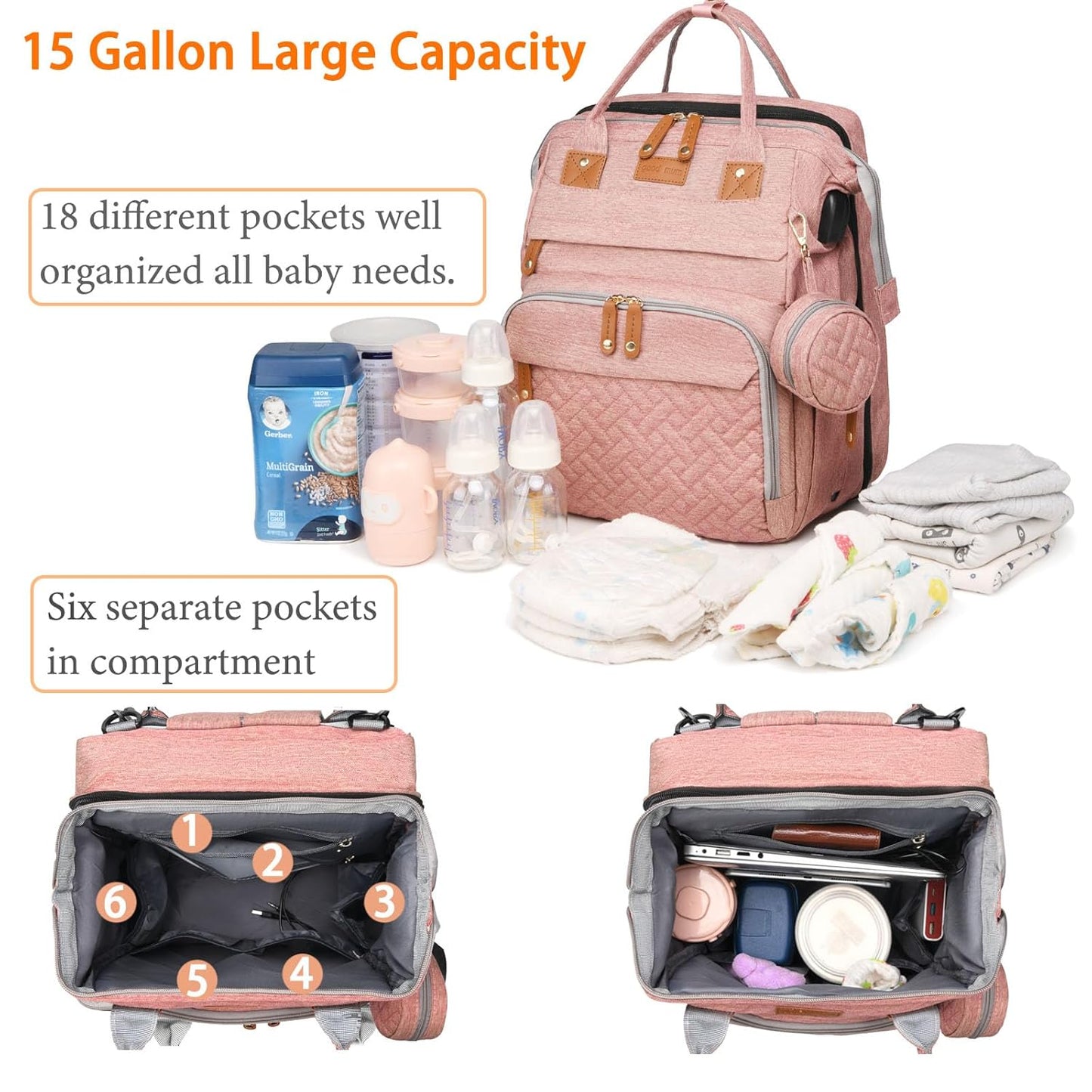 Astro alan Baby Diaper Bag with Changing Station, Waterproof Diaper Bag Backpack for Moms Dads with USB Charging Port, Baby Shower Gifts, Large Capacity diaper backpack, Grey