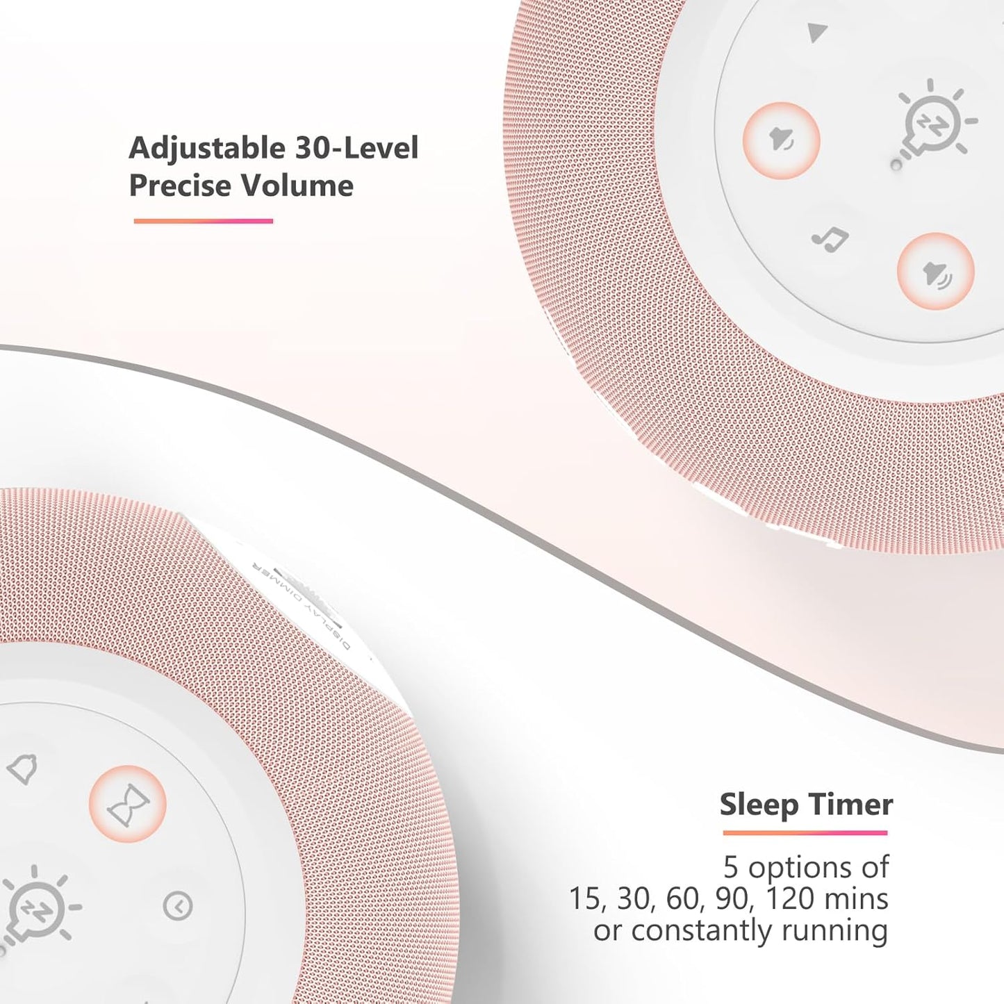 Reacher Auto-Dimmable Alarm Clock White Noise Machine with Night Light, 20 Soothing Sounds, Sleep Timer, Fabric LED Display, Precise Volume Control, Small Sound Machine for Nursery, Baby