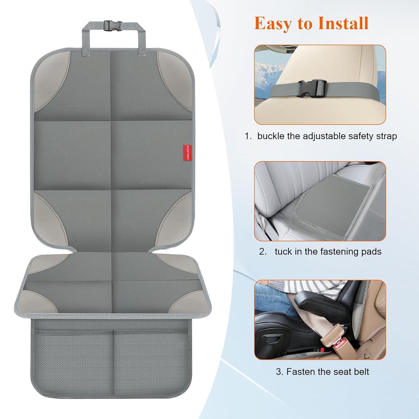Car Seat Protector, Carseat Seat Protectors with Thick Padding and Upgraded Non-Slip Backing, Waterproof Seat Protector under Baby Car Seat, 600D Fabric Car Seat Covers with Storage Pockets for Baby