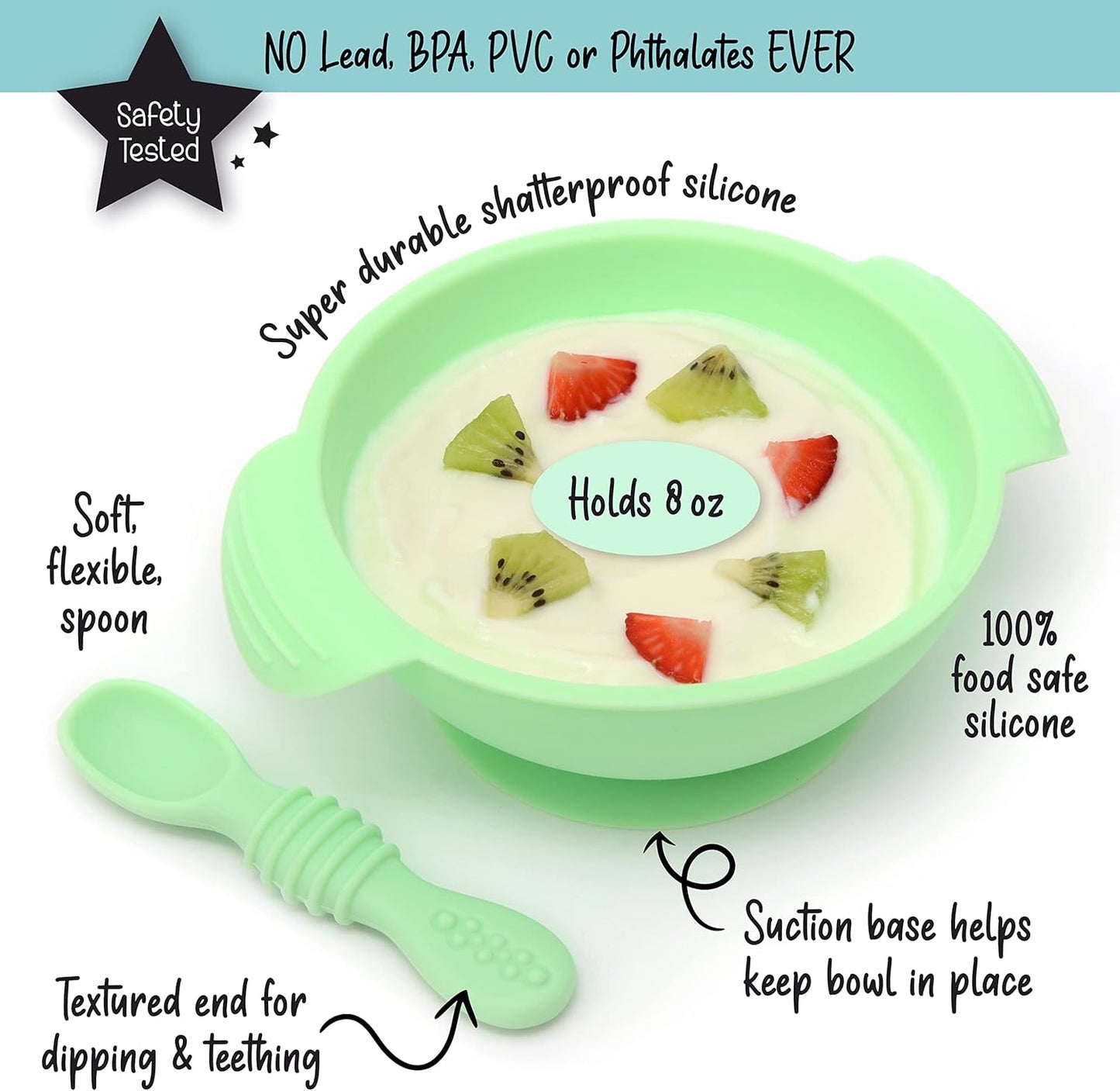 PrimaStella Unbreakable Silicone Non-Slip Bowl and Chew Spoon Set for Babies and Toddlers (Rainbow Swirl)