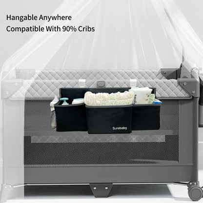 Hanging Baby Diaper Caddy, 3-in-1 Diaper Caddy Organizer Holder For Baby Crib, Nursery Organization Diaper Stacker Storage For Crib, Changing Table-Grey